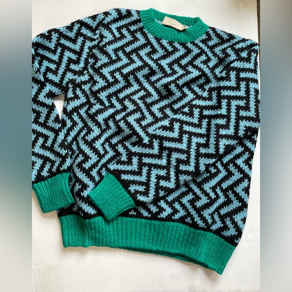 Maison Kitsuné Zigzag-intarsia alpaca sweater Turquoise Navy Kelly Green